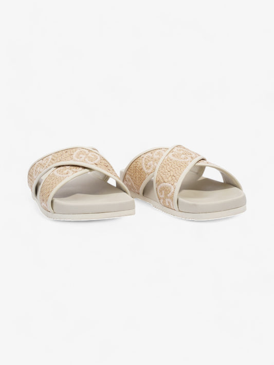 Gucci GG Crossover Sandals White / Natural / Baby Pink Raffia EU 39 UK 6