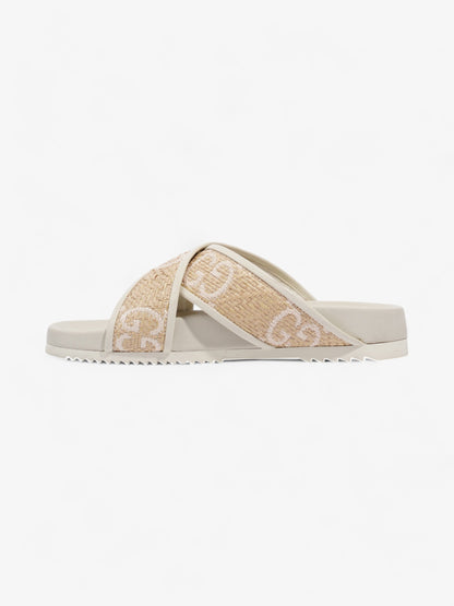 Gucci GG Crossover Sandals White / Natural / Baby Pink Raffia EU 39 UK 6