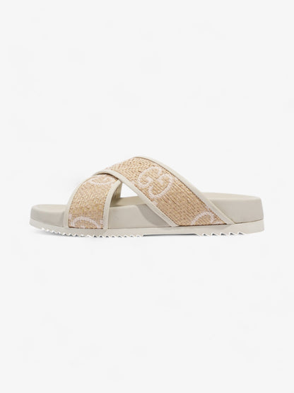 Gucci GG Crossover Sandals White / Natural / Baby Pink Raffia EU 39 UK 6
