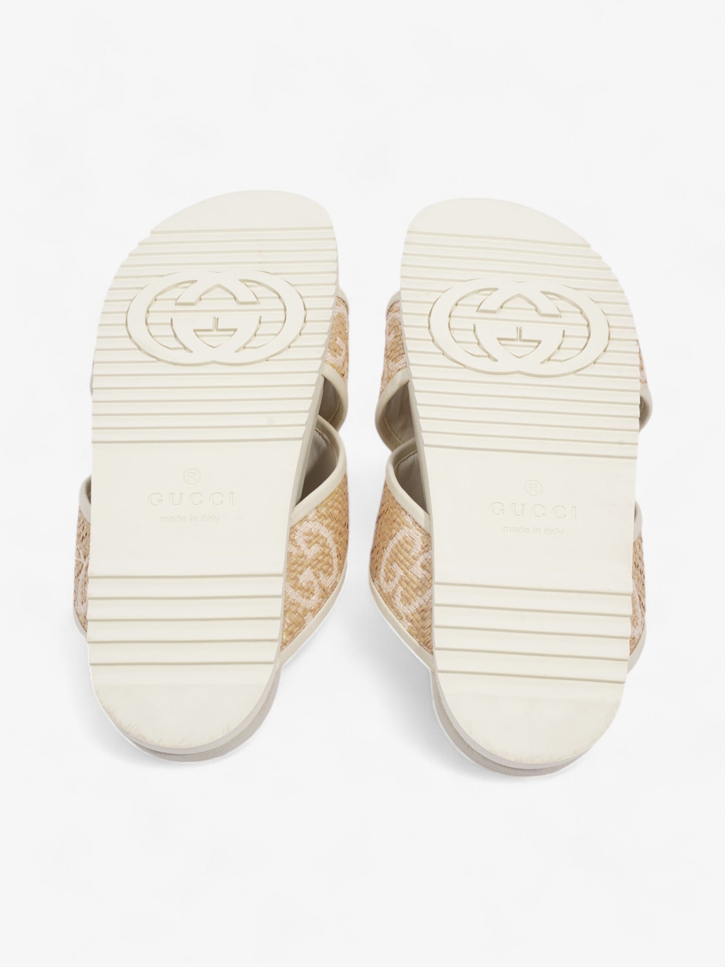Gucci GG Crossover Sandals White / Natural / Baby Pink Raffia EU 39 UK 6