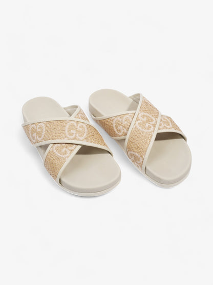 Gucci GG Crossover Sandals White / Natural / Baby Pink Raffia EU 39 UK 6