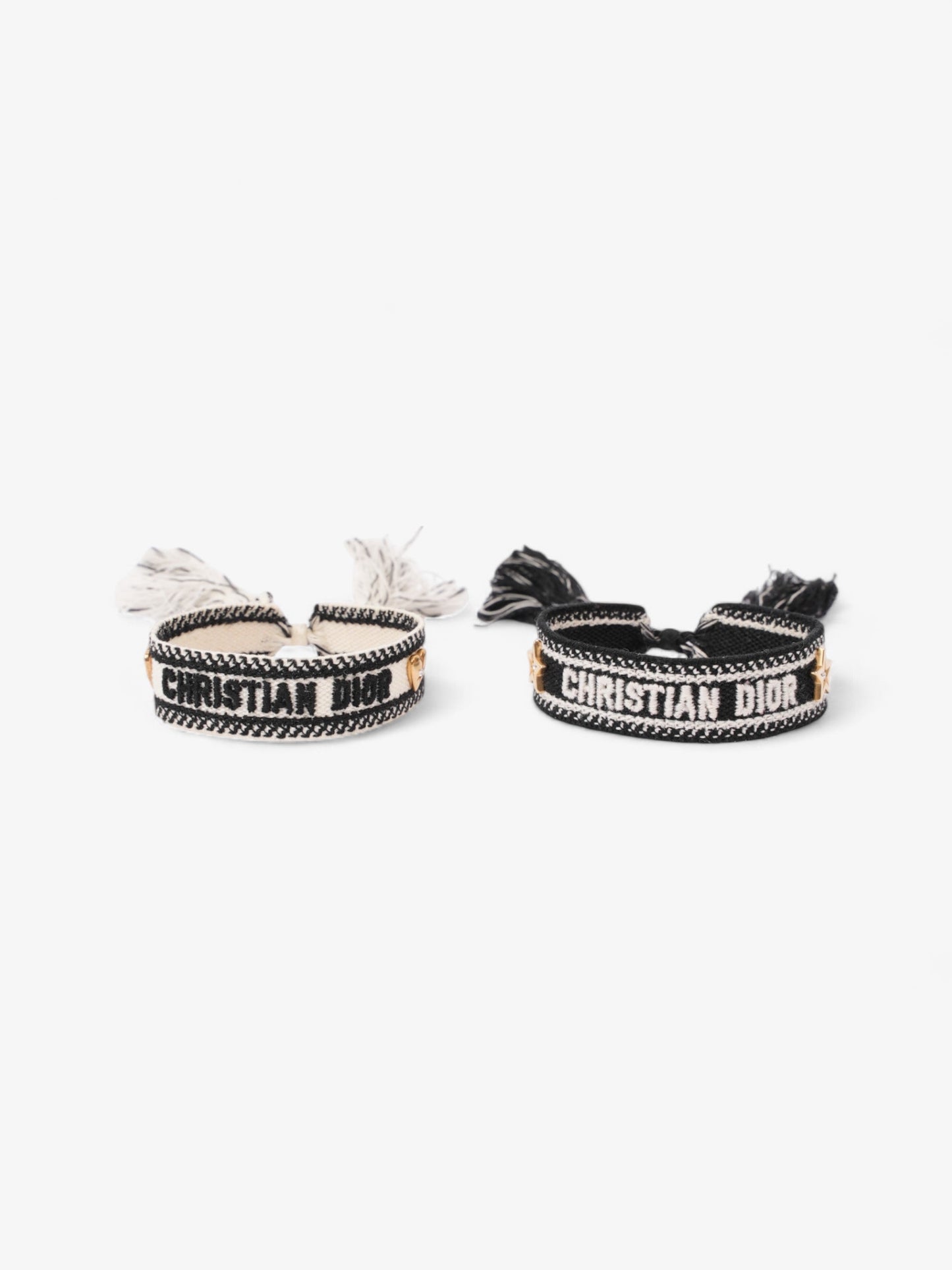 Christian Dior Bracelet Set Black / White / Gold Cotton
