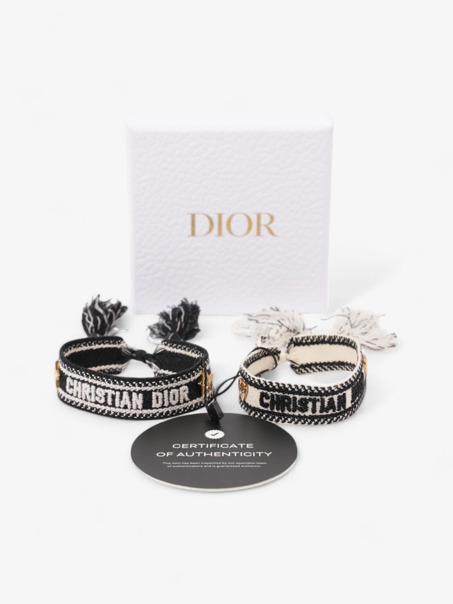 Christian Dior Bracelet Set Black / White / Gold Cotton