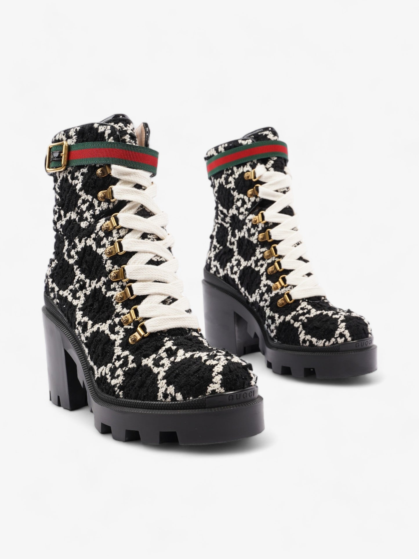 Gucci Lace Up Ankle Boots 90mm Black / White Tweed EU 41 UK 7