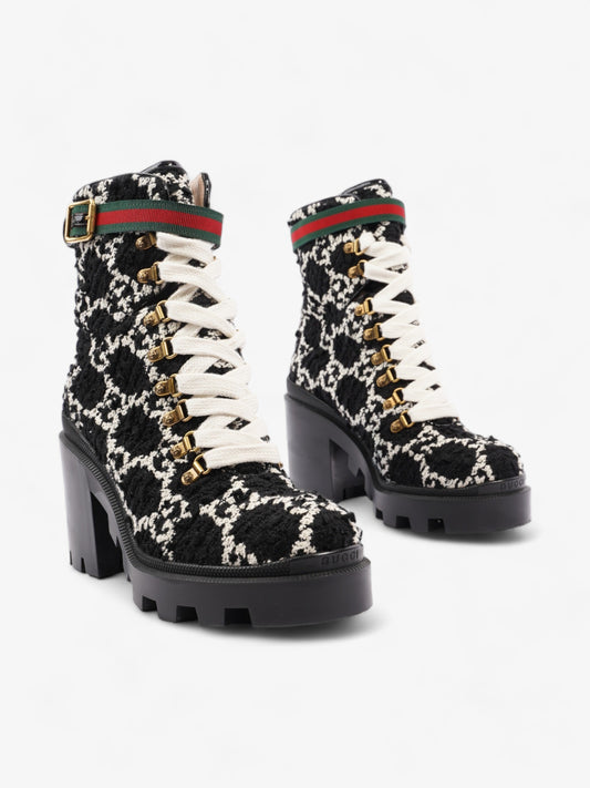 Gucci Lace Up Ankle Boots 90mm Black / White Tweed EU 41 UK 7