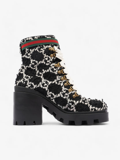 Gucci Lace Up Ankle Boots 90mm Black / White Tweed EU 41 UK 7