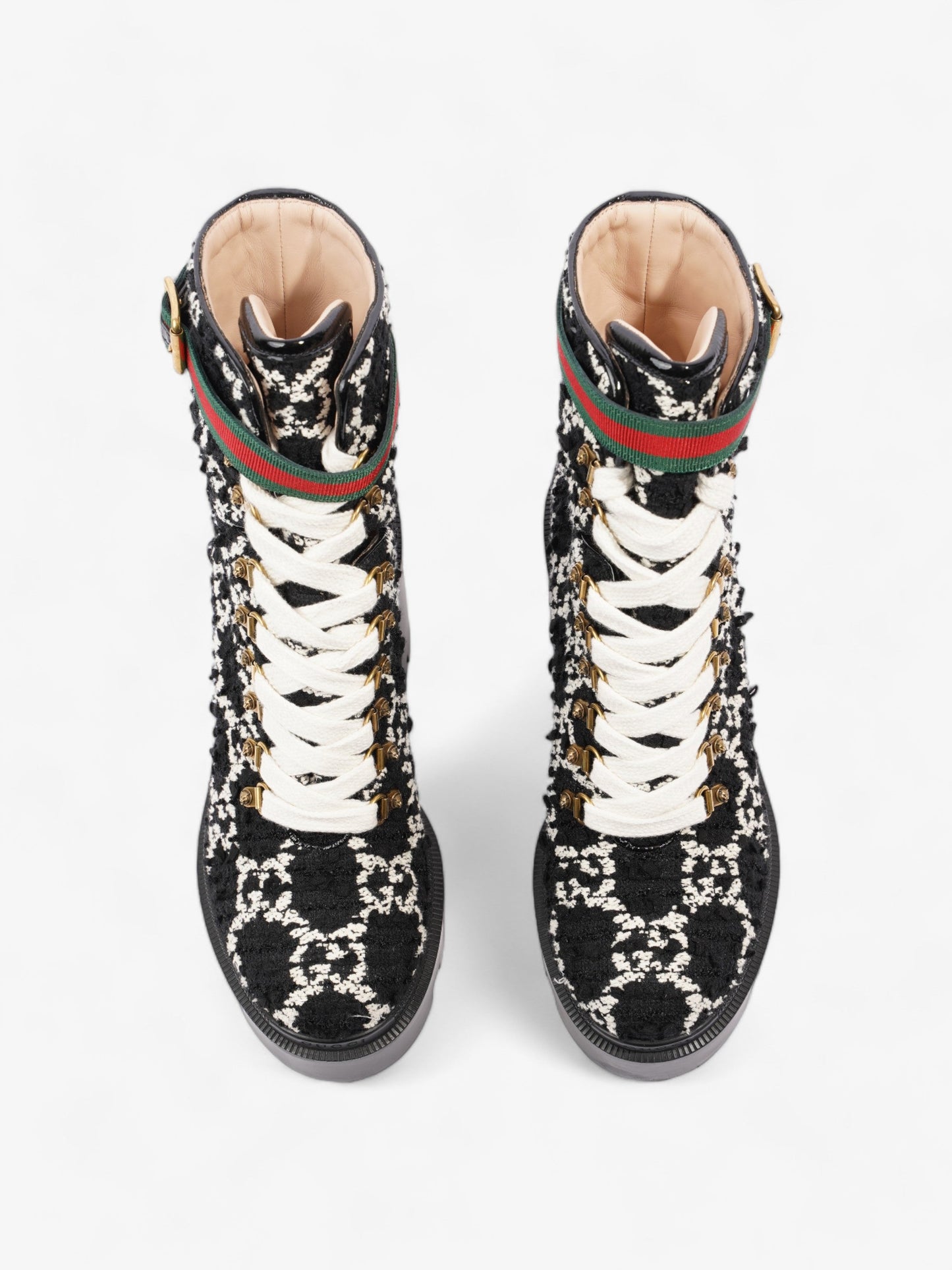 Gucci Lace Up Ankle Boots 90mm Black / White Tweed EU 41 UK 7