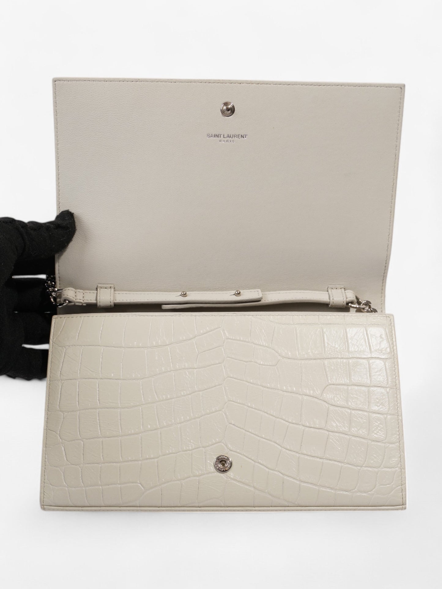 Saint Laurent Kate Chain Wallet Off White Calfskin Leather