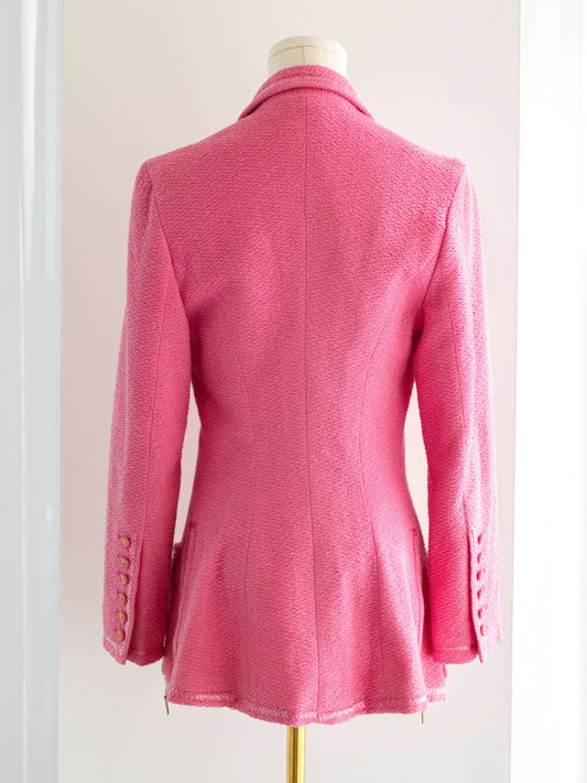Chanel Vintage Spring/Summer 1995 Pink Barbie Gold Zip Tweed 95P Jacket