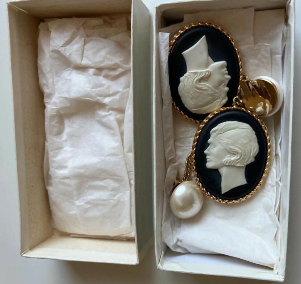 Chanel Vintage Faux Pearl Cameo Earrings