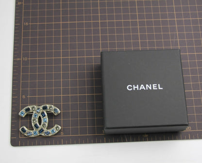 Chanel B19C Rhinestone Light Blue Deep Blue Gray Brooch
