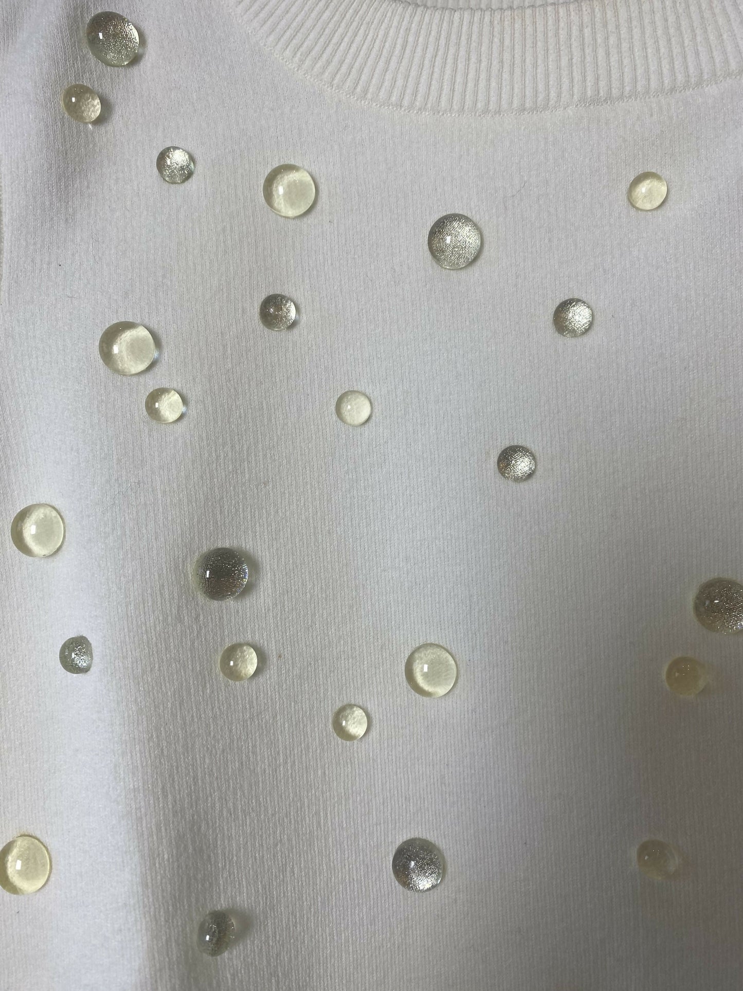 CHANEL 18P WATER DROP EMBELLISHED COTTON BLOUSE TOP FR 38