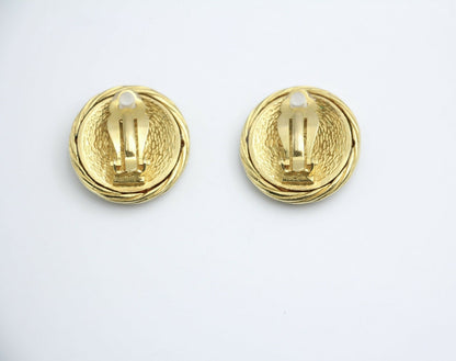 Chanel Vintage 93P Gold Plated Button Gold Clip-on Earrings
