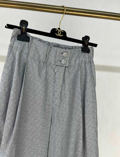 Chanel 24p gray stripped cc logo wide leg pants size 34