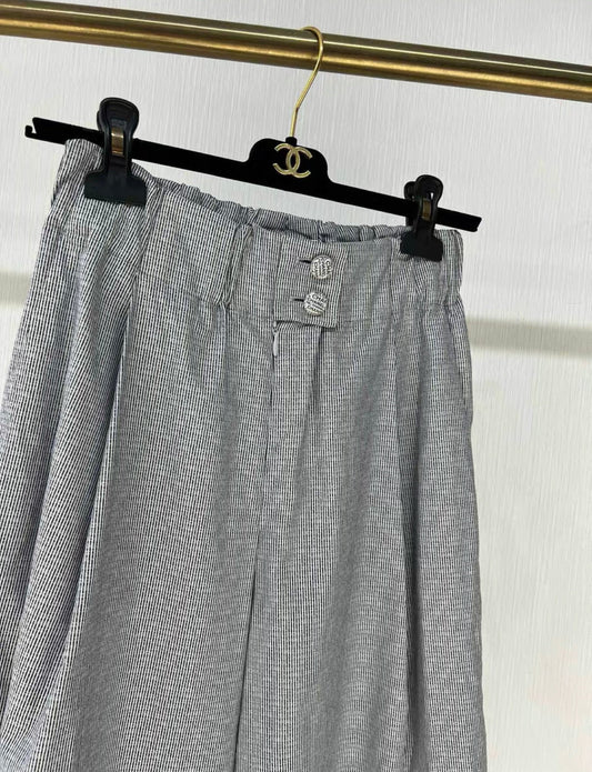 Chanel 24p gray stripped cc logo wide leg pants size 34