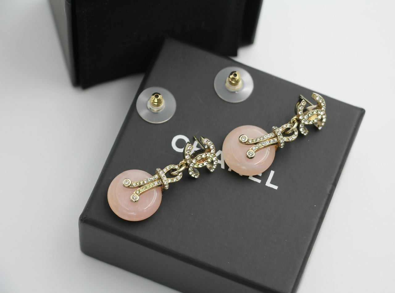 Chanel 09A Gripoix Pink Round Dangle Stud Earrings