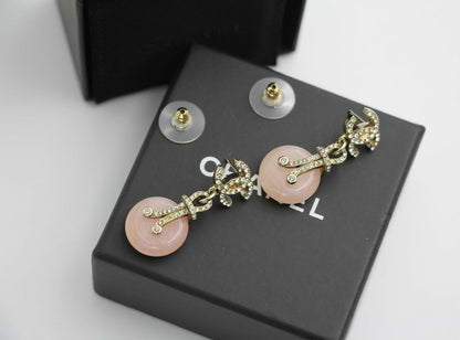 Chanel 09A Gripoix Pink Round Dangle Stud Earrings