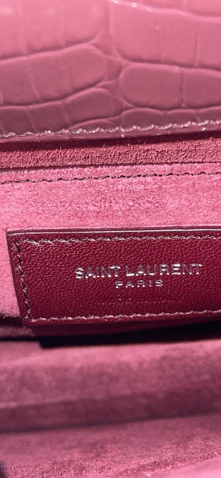 YVES SAINT LAURENT Sunset Medium Crocodile Leather Crossbody Bag Rouge Legion