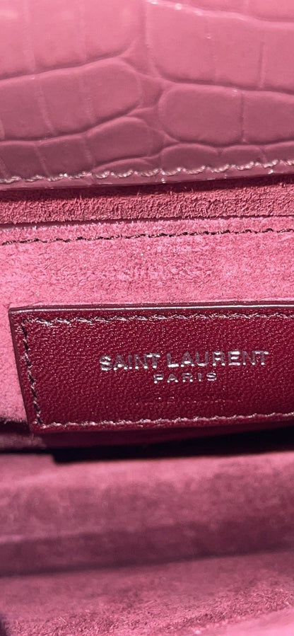 YVES SAINT LAURENT Sunset Medium Crocodile Leather Crossbody Bag Rouge Legion