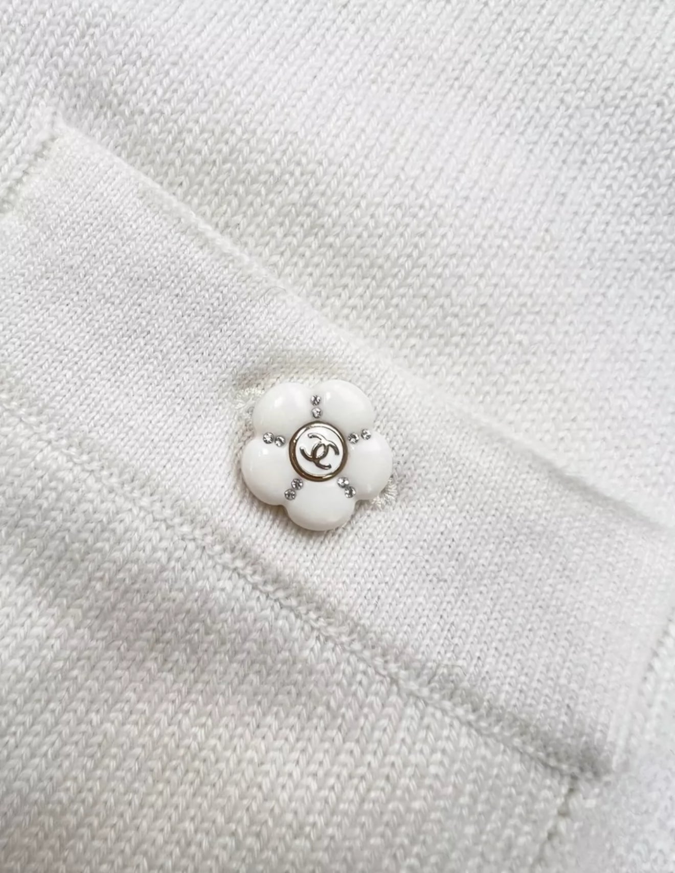 Chanel 23k white camellia cashmere vest