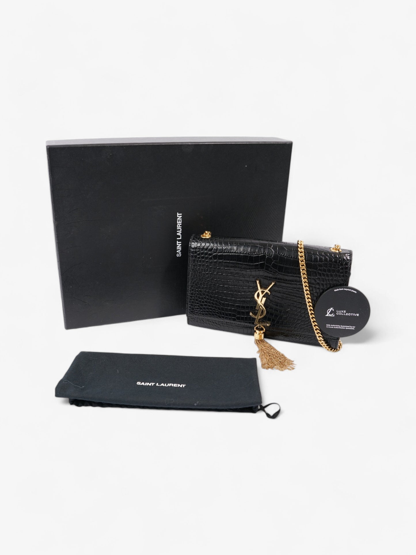 Saint Laurent Kate Tassel Black Embossed Leather Medium