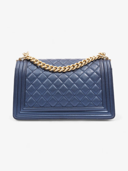 Chanel Boy Bag Navy Blue Lambskin Leather Medium