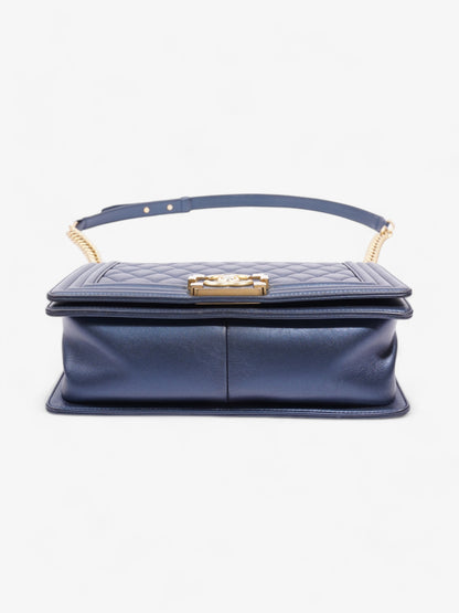 Chanel Boy Bag Navy Blue Lambskin Leather Medium