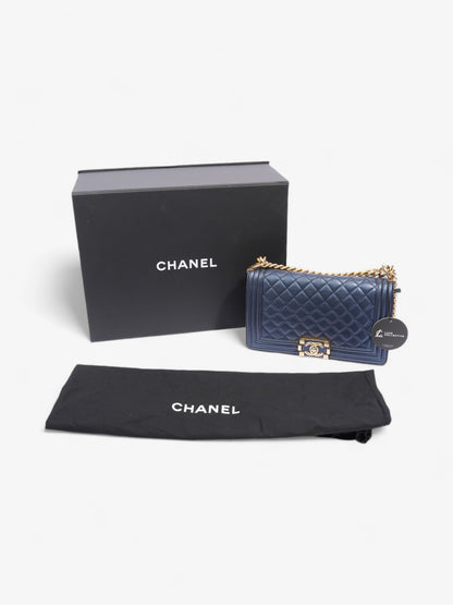 Chanel Boy Bag Navy Blue Lambskin Leather Medium