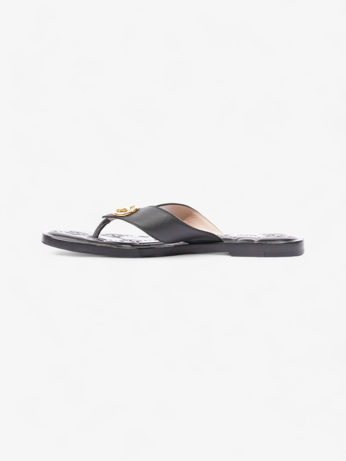 Gucci Interlocking GG Thong Sandals Black / Gold Leather EU 40.5 UK 7.5