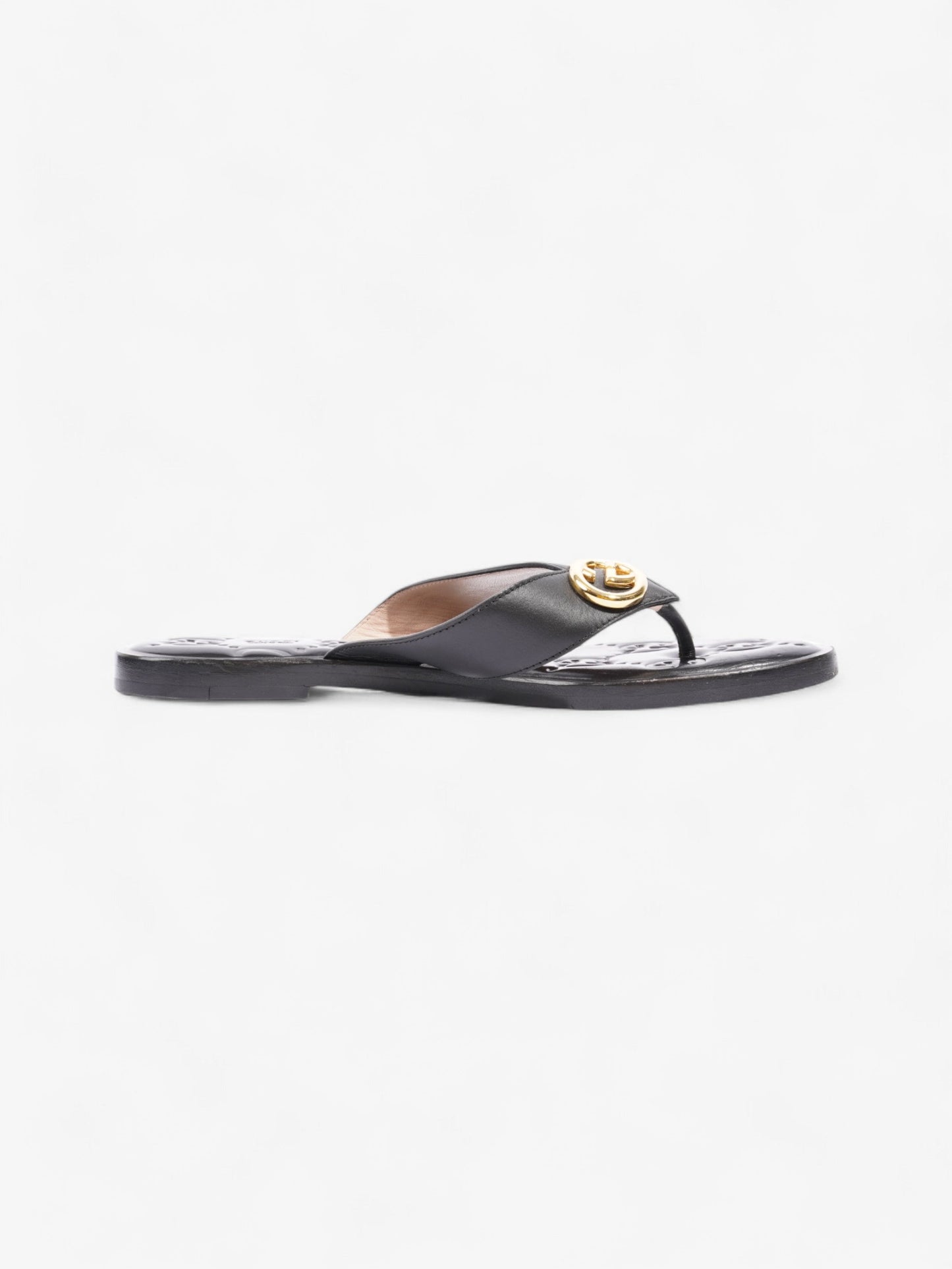 Gucci Interlocking GG Thong Sandals Black / Gold Leather EU 40.5 UK 7.5