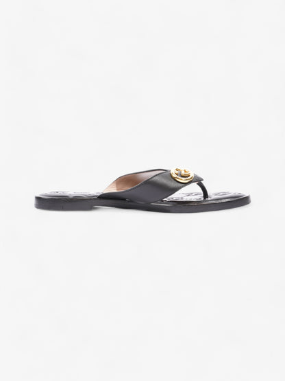 Gucci Interlocking GG Thong Sandals Black / Gold Leather EU 40.5 UK 7.5
