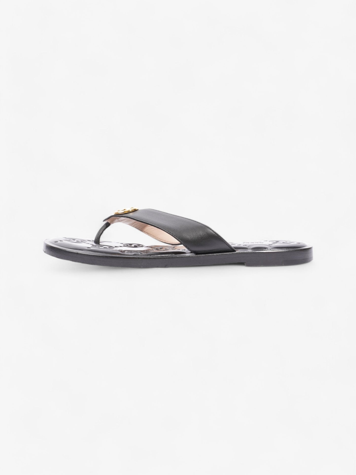 Gucci Interlocking GG Thong Sandals Black / Gold Leather EU 40.5 UK 7.5