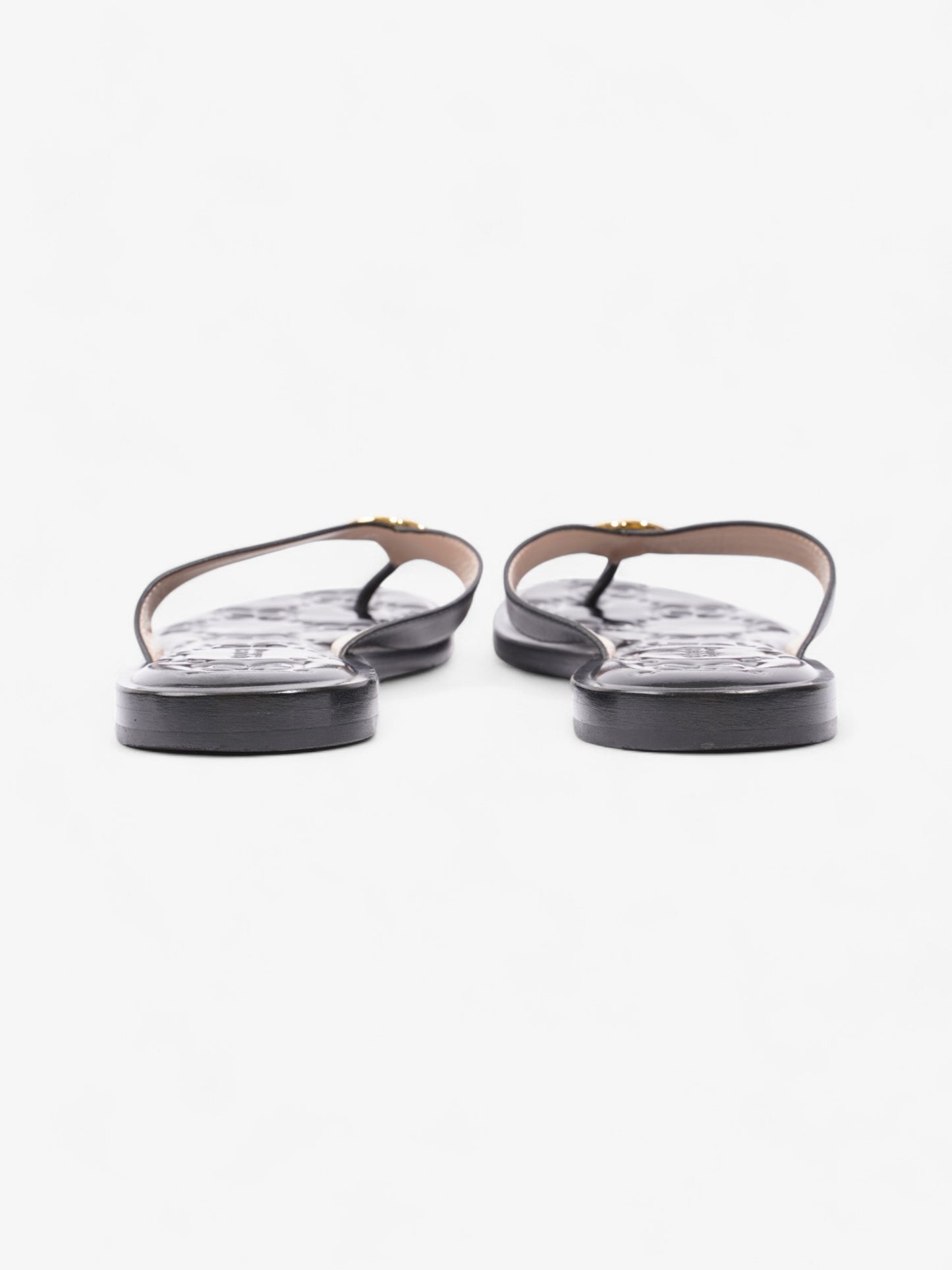 Gucci Interlocking GG Thong Sandals Black / Gold Leather EU 40.5 UK 7.5