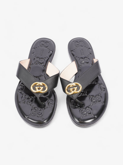 Gucci Interlocking GG Thong Sandals Black / Gold Leather EU 40.5 UK 7.5