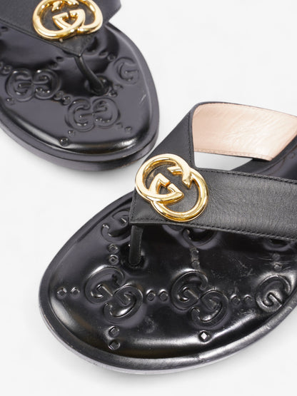 Gucci Interlocking GG Thong Sandals Black / Gold Leather EU 40.5 UK 7.5