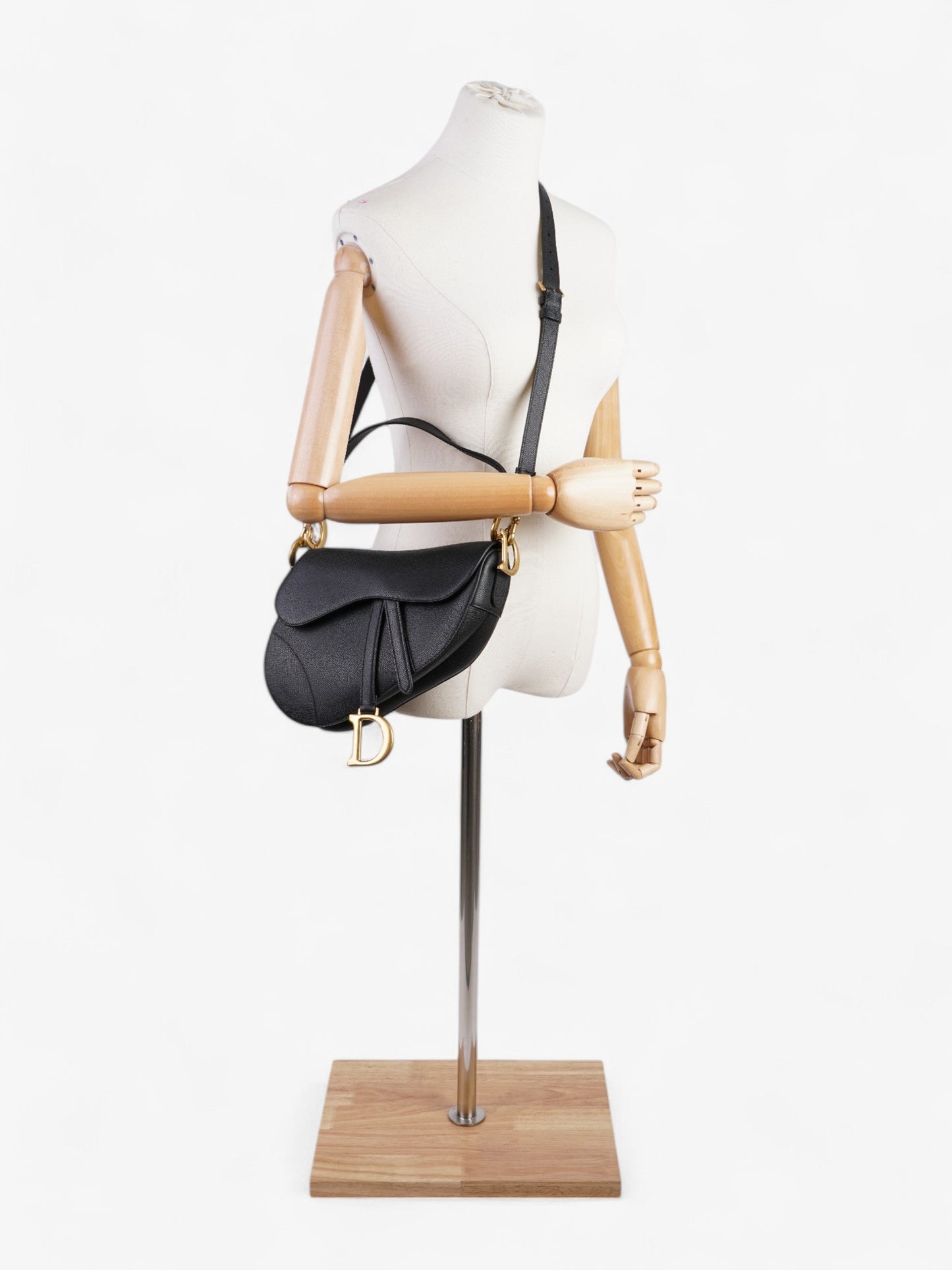 Christian Dior Saddle Bag with Strap Black Calfskin Leather