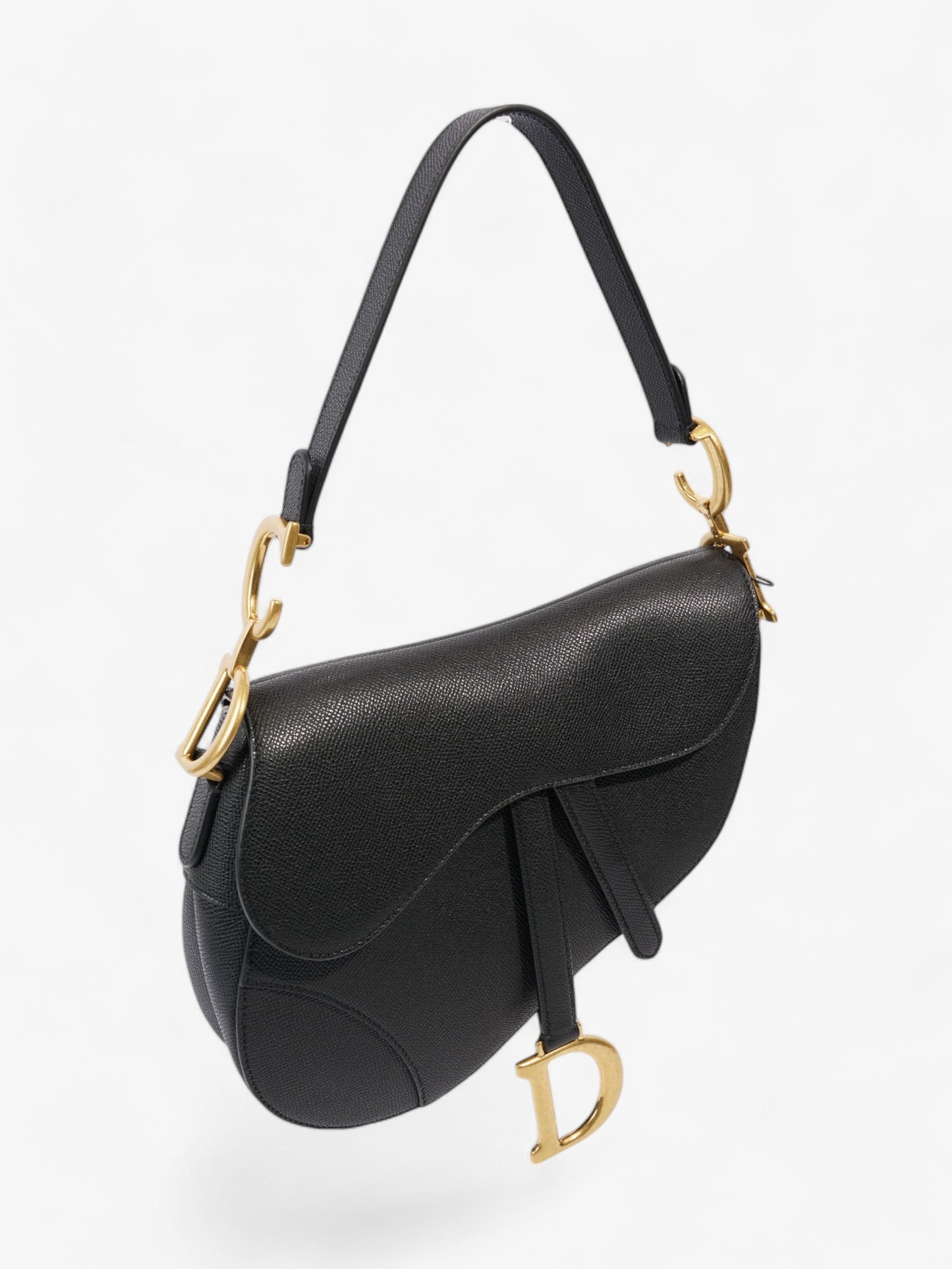 Christian Dior Saddle Bag with Strap Black Calfskin Leather