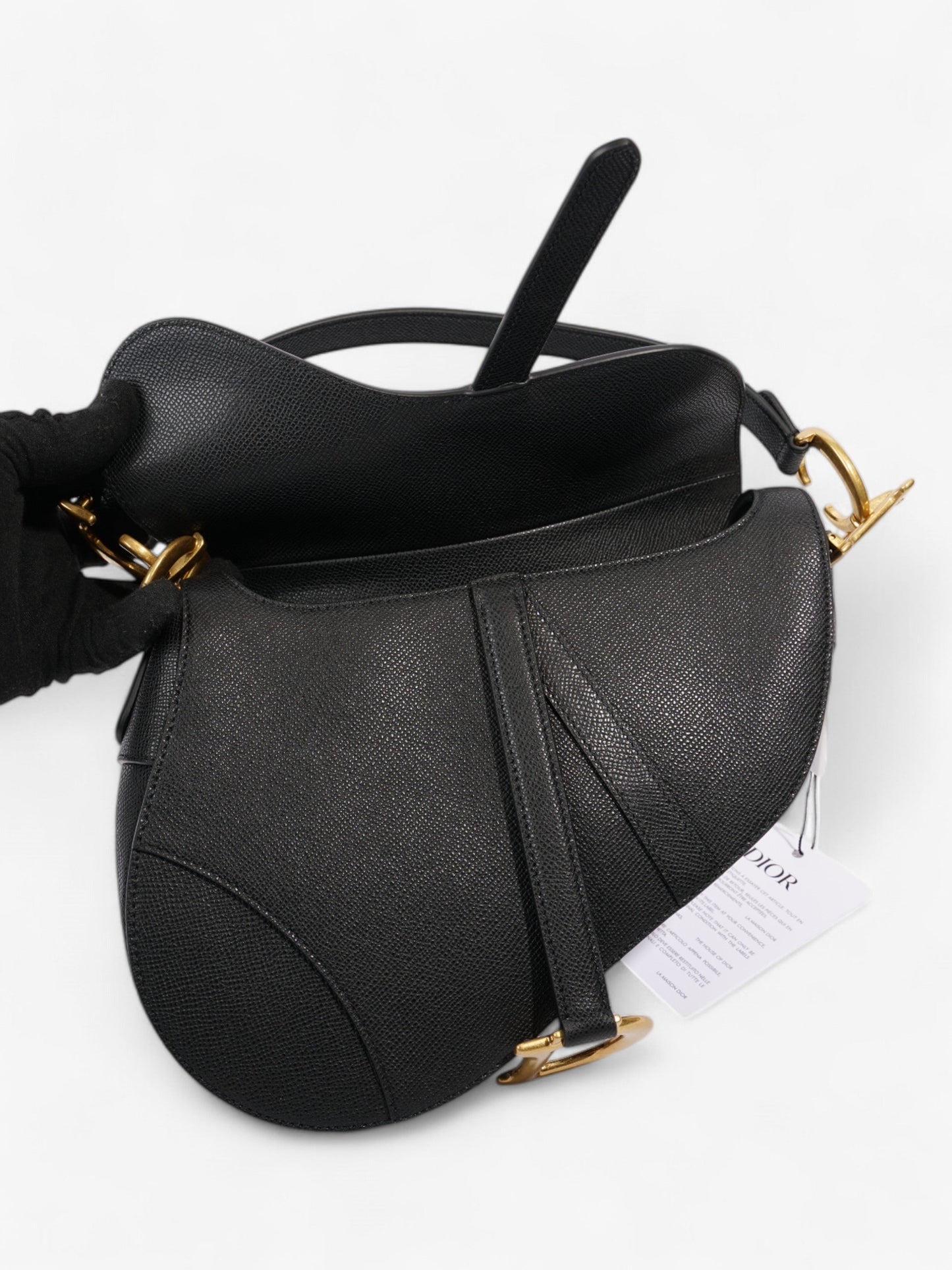 Christian Dior Saddle Bag with Strap Black Calfskin Leather