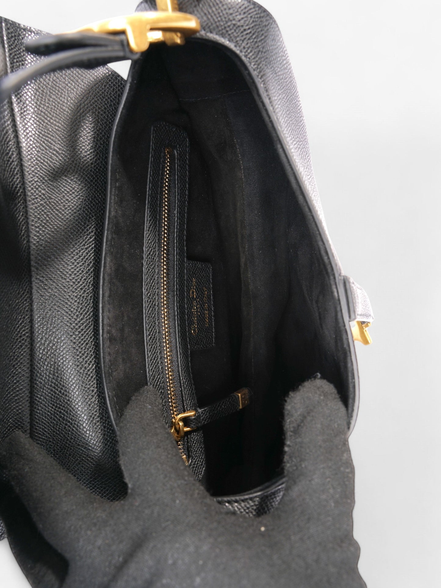 Christian Dior Saddle Bag with Strap Black Calfskin Leather