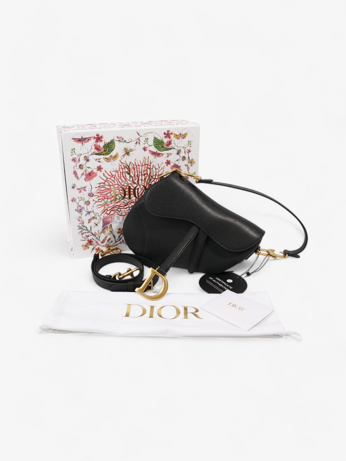 Christian Dior Saddle Bag with Strap Black Calfskin Leather