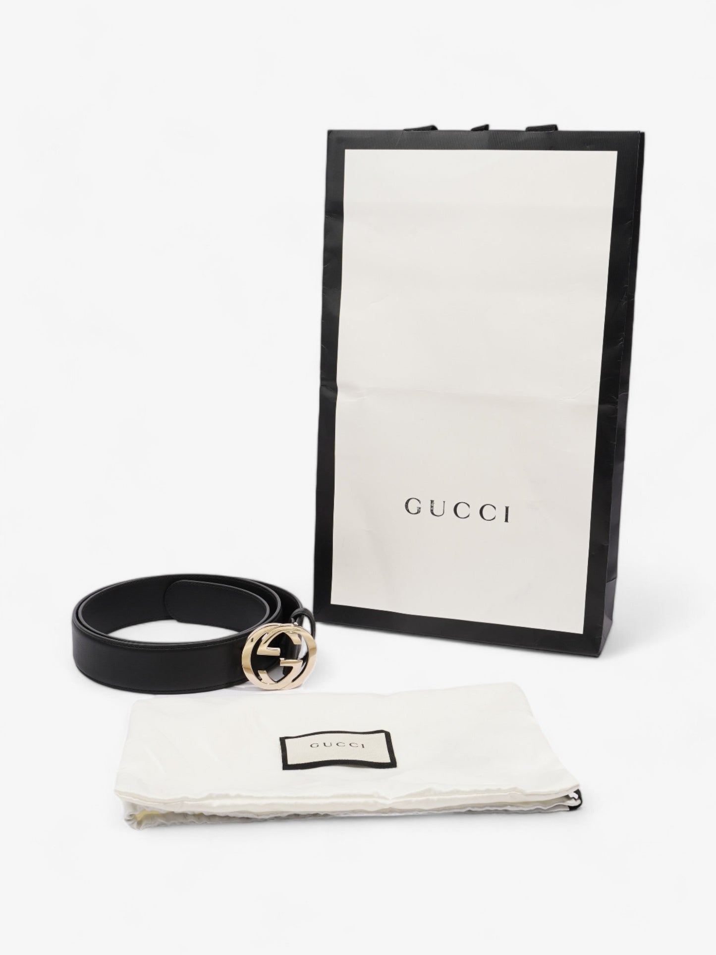 Gucci Interlocking G Belt Black / Gold Leather 100cm / 40"