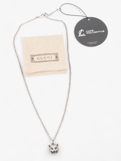 Gucci Feline Head Necklace Silver Silver Sterling