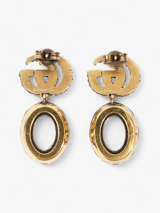 Gucci Crystal Double G Drop Earrings Aged Gold Base Metal