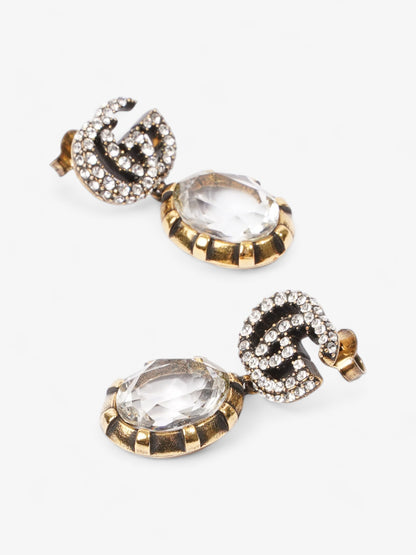 Gucci Crystal Double G Drop Earrings Aged Gold Base Metal