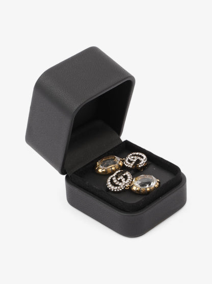 Gucci Crystal Double G Drop Earrings Aged Gold Base Metal