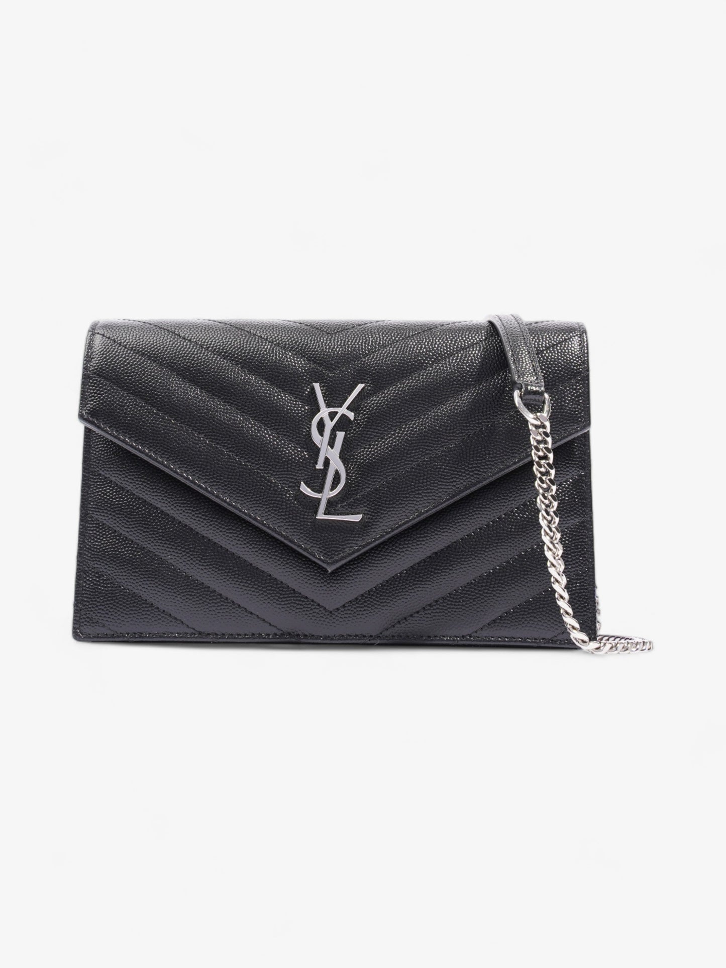 Saint Laurent Cassandre Envelope Black Grained Leather