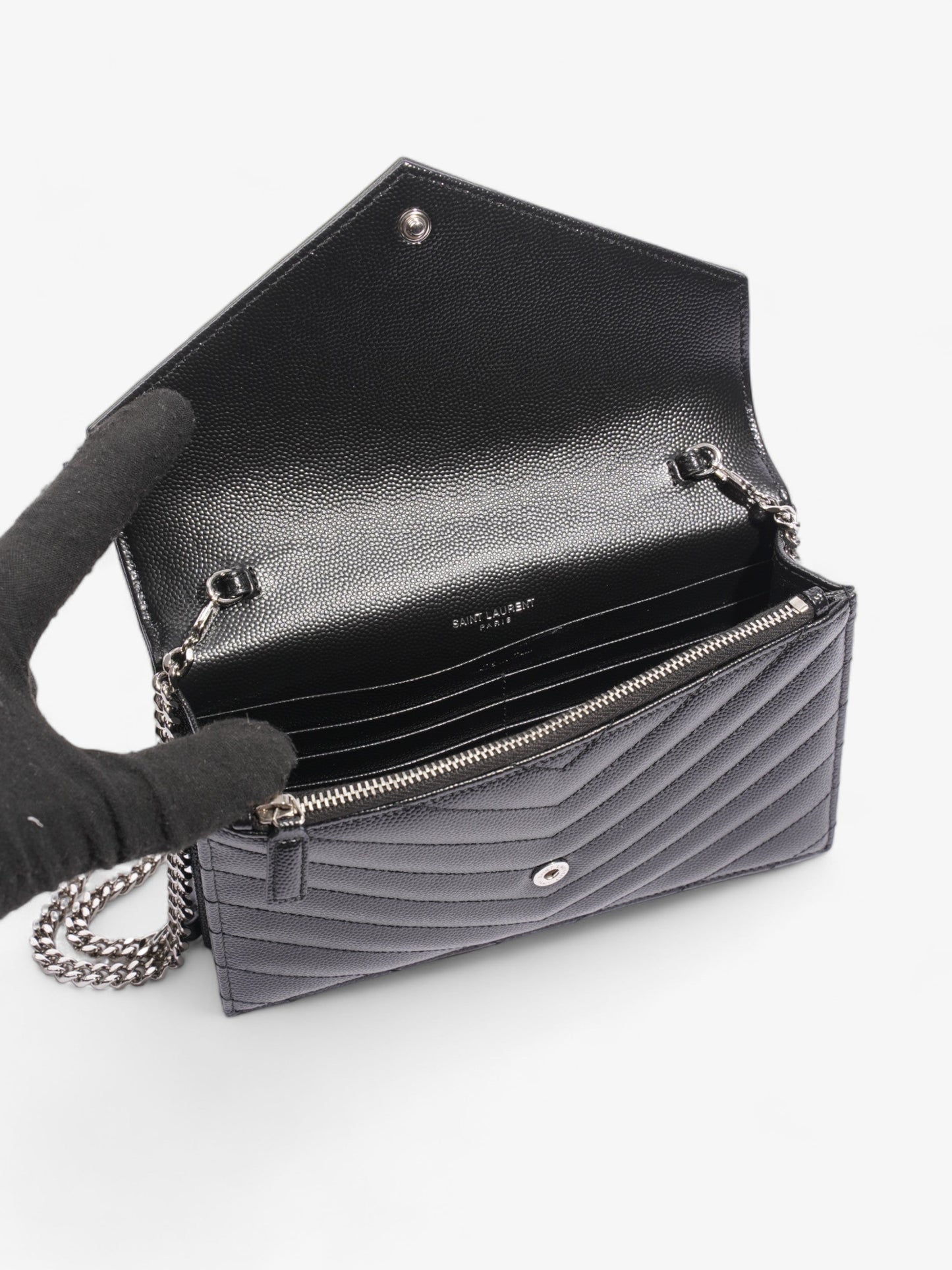 Saint Laurent Cassandre Envelope Black Grained Leather