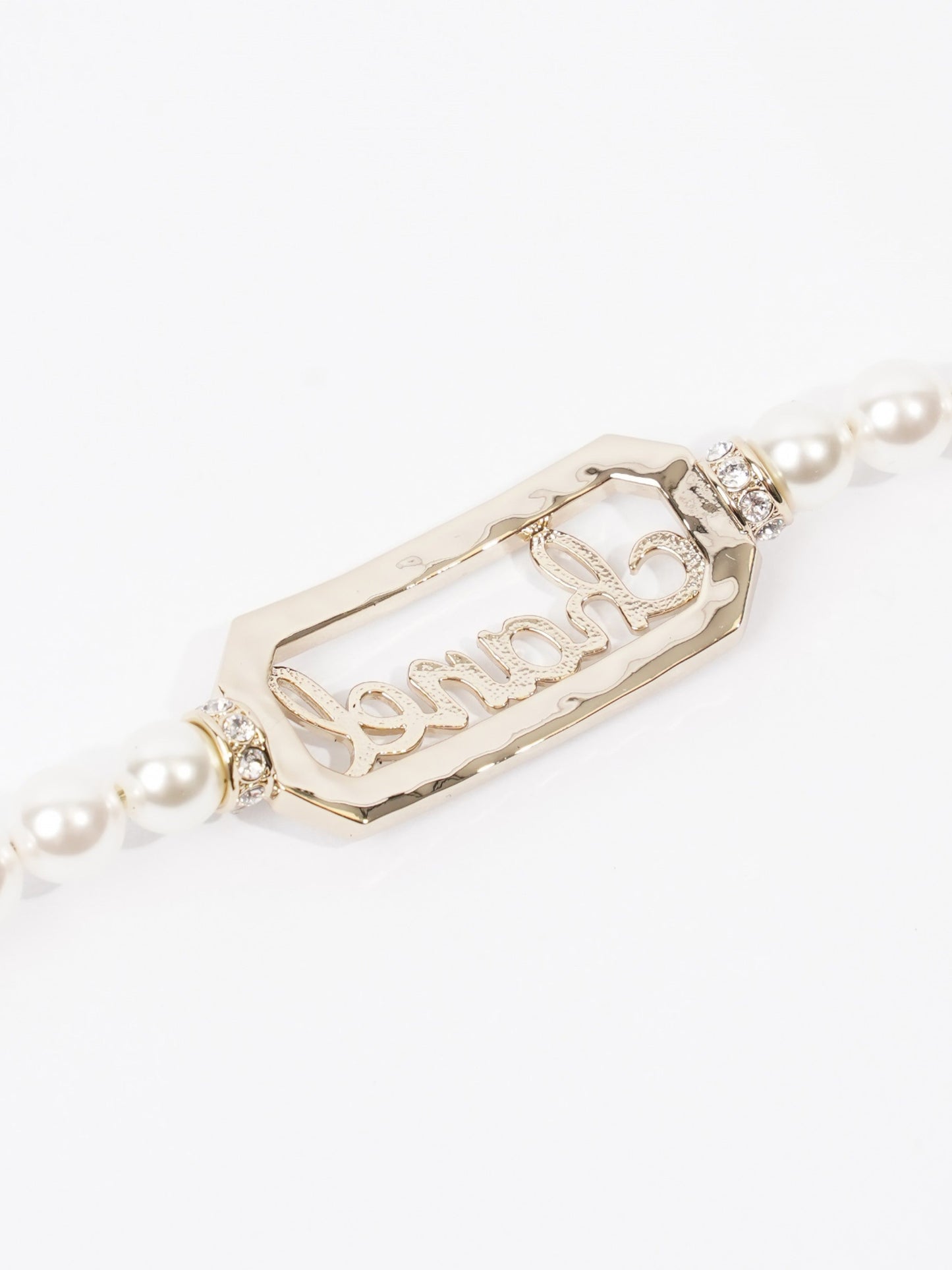 Chanel Logo Pearl Necklace Light Gold Base Metal