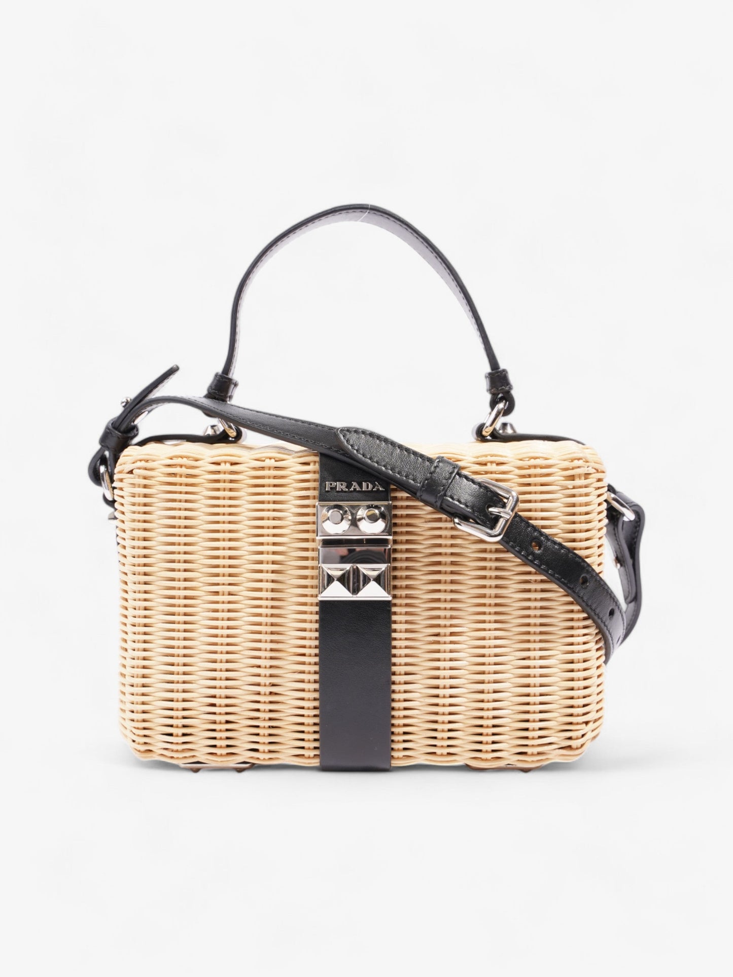 Prada Wicker Top Handle Black / Natural Wicker