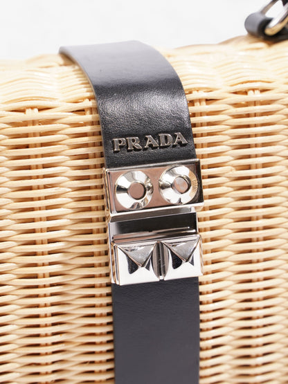 Prada Wicker Top Handle Black / Natural Wicker